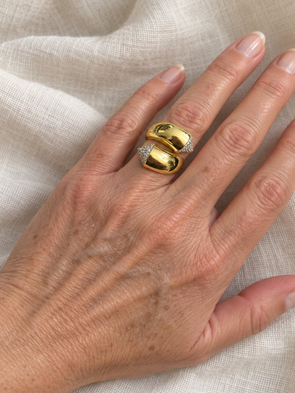 nOir Jewelry Gold Tone Sculptural Pavé Wrap Ring NWT